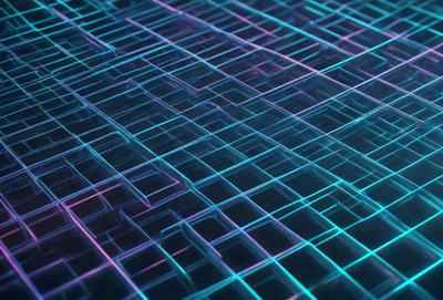 The primary subject of the image is a blue and purple patterned surface. The setting is a blue and purple grid pattern, which creates a visually striking and unique backdrop. The visual style of the image is a combination of digital art and illustration, as it features a complex and intricate design. The colors and mood of the image are predominantly blue and purple, giving it a calm and soothing atmosphere.