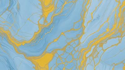 The primary subject of the image is a blue and yellow swirling pattern, which appears to be a painting or a digital artwork. The setting is a blue background, and the visual style is a combination of photo and digital art. The dominant colors are blue and yellow, creating a vibrant and lively atmosphere.