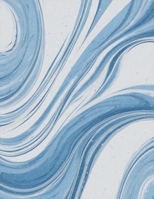 The primary subject of the image is a blue and white wave pattern. The setting is a white and blue background, which creates a contrasting effect with the wave pattern. The visual style is a combination of digital art and illustration, giving the image a unique and artistic appearance. The dominant colors are blue and white, creating a calming and serene atmosphere.
