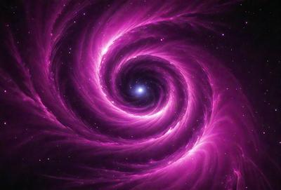 The primary subject of the image is a purple spiral, which appears to be a digital art or illustration. The spiral is set against a dark background, creating a striking contrast. The visual style of the image suggests that it is a creative and artistic representation of a spiral, possibly inspired by the concept of a galaxy or a vortex. The dominant colors in the image are purple and black, giving the spiral a bold and striking appearance.
