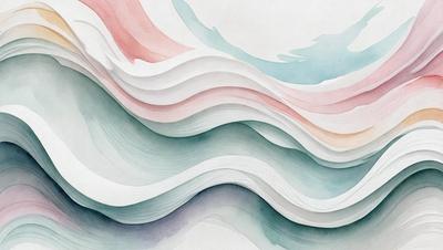 The primary subject of the image is a large, colorful wave made of paper. The wave is depicted in various shades of blue, green, and red, creating a vibrant and dynamic scene. The setting is a white background, which contrasts with the paper wave, making it the focal point of the image. The visual style is a combination of digital art and illustration, as the paper wave is skillfully crafted to resemble a natural wave. The colors and mood of the image are lively and ener