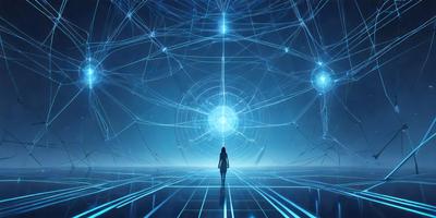 The primary subject of the image is a woman walking in a futuristic environment. She is the main focus of the scene, and her presence adds a sense of motion and life to the image. The setting is a futuristic cityscape, with a blue and white color scheme that creates a sense of depth and intrigue. The visual style of the image is a combination of digital art and illustration, giving it a unique and captivating appearance. The overall atmosphere of the image is one of wonder and exploration, as the