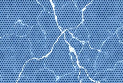 The primary subject of the image is a blue and white patterned surface, which appears to be a wall or a piece of artwork. The setting is indoors, with the patterned surface being the main focus of the image. The visual style is a combination of digital art and illustration, creating a unique and eye-catching design. The colors and mood of the image are predominantly blue and white, with a slightly textured appearance that adds depth and interest to the pattern.