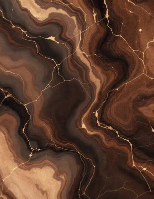The primary subject of the image is a marble countertop with a brown and gold color scheme. The setting is a kitchen, and the visual style is a close-up of the marble countertop. The colors and mood of the image are warm and earthy, with a sense of luxury and elegance.