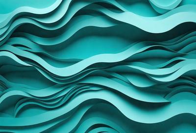 The primary subject of the image is a blue and white wall with a patterned design. The setting is a room with a blue wall, and the visual style appears to be a combination of a photo and digital art. The dominant colors are blue and white, creating a calm and soothing atmosphere.