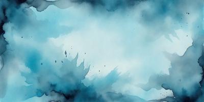 The primary subject of the image is a cloudy sky with a blue background. The setting is a cloudy day, and the visual style is a watercolor painting. The colors and mood of the image are predominantly blue, creating a calm and serene atmosphere.