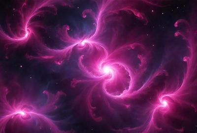 The primary subject of the image is a pink and purple nebula, which is a swirling mass of gas and dust in space. The setting is a dark, starry sky, with the nebula being the main focus of the image. The visual style is a combination of a photo and digital art, creating a unique and captivating representation of the celestial object. The colors and mood of the image are predominantly pink and purple, giving it a warm and dreamy atmosphere.
