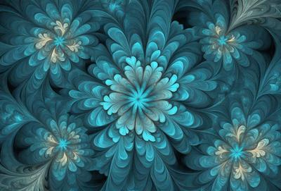 The primary subject of the image is a blue flower with a yellow center, surrounded by a blue background. The visual style appears to be a digital art or illustration, with a vibrant and colorful appearance. The dominant colors are blue and yellow, creating a lively and cheerful atmosphere.