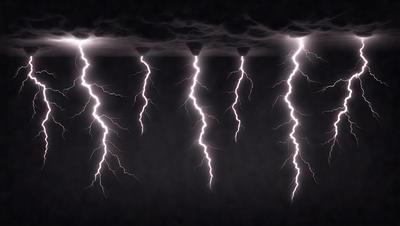 Primary subject: Lightning bolts
Setting/background: Dark sky
Visual style: Digital art
Colors and mood: Black and white