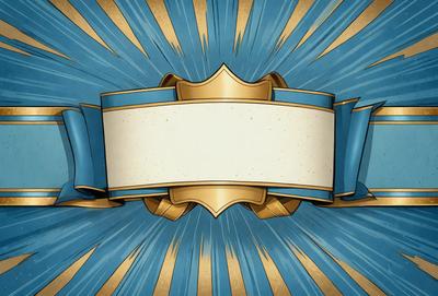The primary subject of the image is a decorative, gold-colored frame with a blue background. The frame is adorned with a shield-like design, giving it a regal and protective appearance. The setting is a blue background, which complements the gold frame and adds a sense of depth and sophistication to the overall design. The visual style of the image is a combination of digital art and illustration, creating a unique and eye-catching piece of art. The colors and mood of the image are