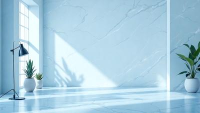 The primary subject of the image is a marble wall with a white background. The visual style is a photo, and the colors and mood are predominantly white and clean.