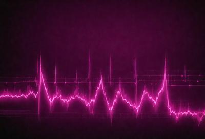 The primary subject of the image is a purple waveform, which is the main object, scene, or focus of the image. The setting is a dark background, and the visual style is a digital art or illustration. The dominant colors are purple and pink, creating a mood of calmness and relaxation.