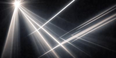 The primary subject of the image is a bright light source, which appears to be a light bulb or a light source in a dark room. The light source is surrounded by a pattern of white lines, creating a visually striking scene. The setting is a dark room, and the visual style is a combination of a photo and digital art, giving the image a unique and artistic appearance. The colors and mood of the image are predominantly dark, with the bright light source providing a contrasting element of light and energy.
