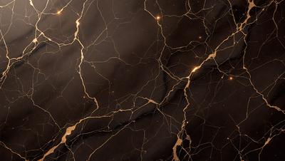 The primary subject of the image is a close-up of a marble surface with a gold-like texture. The setting is a dark room, and the visual style appears to be a combination of a photo and digital art. The dominant colors are gold and black, creating a luxurious and sophisticated atmosphere.