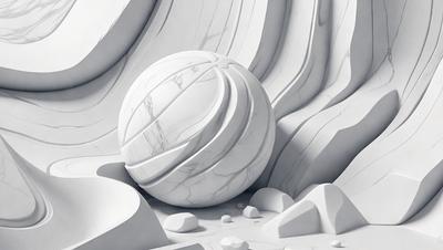The primary subject of the image is a white marble ball, which is the main object in the scene. The setting is a white marble surface, which serves as the backdrop for the ball. The visual style of the image is digital art, as it is a computer-generated representation of the marble ball. The colors and mood of the image are predominantly white, giving it a clean and minimalist appearance.