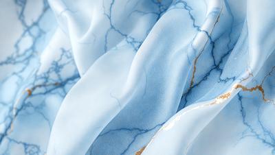 The primary subject of the image is a blue and gold fabric, which appears to be a piece of clothing or a decorative item. The setting is a close-up view of the fabric, showcasing its intricate design and texture. The visual style of the image is a combination of photo and digital art, creating a unique and eye-catching presentation. The dominant colors in the image are blue and gold, giving the fabric a luxurious and elegant appearance.