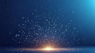 The primary subject of the image is a bright, colorful, and sparkling light source, which appears to be a firework or a light bulb. The setting is a dark blue background, which contrasts with the light source, creating a visually striking scene. The visual style of the image is a combination of a photo and digital art, as it captures the vibrant colors and sparkling effect of the light source. The colors and mood of the image are predominantly blue and energetic, with the light