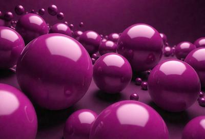 The primary subject of the image is a group of purple bubbles floating in a dark purple background. The setting appears to be a dark, purple-toned environment, which contrasts with the bright purple bubbles. The visual style of the image is a combination of photo and digital art, creating a unique and eye-catching effect. The colors and mood of the image are predominantly purple, giving it a calming and serene atmosphere.
