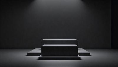 The primary subject of the image is a black box or a black square, which is the main object in the scene. The setting is a black background, which creates a dramatic and moody atmosphere. The visual style is a black and white photo, giving the image a classic and timeless appearance. The colors and mood of the image are predominantly black, which adds to the dramatic and mysterious feel of the scene.