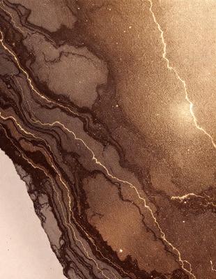 The primary subject of the image is a close-up of a marble surface with a pattern of gold streaks. The setting is a rocky surface, and the visual style appears to be a photo. The colors and mood of the image are predominantly brown and gold, giving it a warm and natural atmosphere.