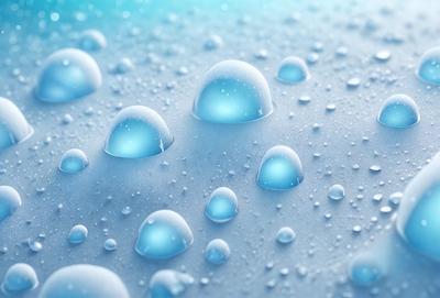 The primary subject of the image is a close-up of a white surface covered in blue bubbles. The setting appears to be a white background, and the visual style is a photo. The dominant colors are blue and white, creating a calm and soothing atmosphere.
