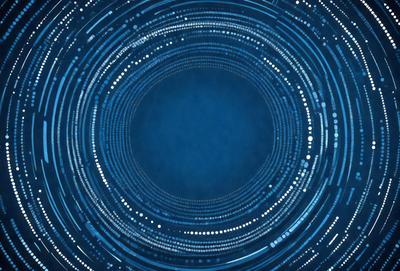 The primary subject of the image is a blue circle with a pattern of white dots. The setting is a blue background, and the visual style appears to be a digital art or illustration. The dominant colors are blue and white, creating a calm and serene atmosphere.