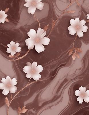 The primary subject of the image is a close-up of a flower, which is a white flower with a gold stem. The setting is a marbled surface, which adds a sense of texture and depth to the image. The visual style is a combination of photo and digital art, creating a realistic yet artistic representation of the flower. The dominant colors are white and gold, giving the image a clean and elegant appearance.