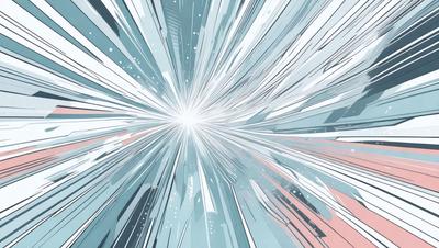 The primary subject of the image is a bright, colorful, and dynamic light source, which appears to be a sun or a light bulb. The setting is a space with a backdrop of a blue sky, and the visual style is a combination of digital art and illustration. The colors and mood of the image are vibrant and energetic, with a sense of movement and excitement.