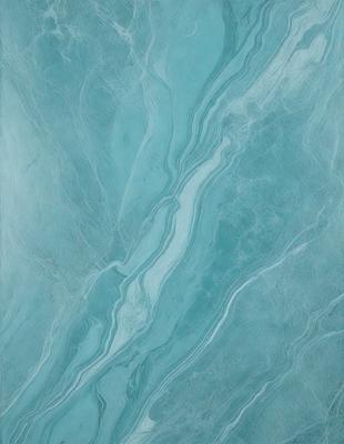 The primary subject of the image is a blue and white marble tile. The setting is a bathroom, with the tile covering the walls and floor. The visual style is a close-up of the tile, showcasing its intricate design and texture. The dominant colors are blue and white, creating a calm and soothing atmosphere in the bathroom.