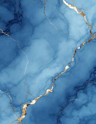 The primary subject of the image is a blue marble wall with a gold-colored design. The setting is a room with a blue marble wall, and the visual style is a photo. The dominant colors are blue and gold, creating a calm and sophisticated atmosphere.