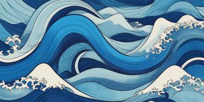 The primary subject of the image is a large, blue wave with white foam. The wave is depicted in a vibrant blue color, giving it a lively and dynamic appearance. The setting is the ocean, with the wave crashing against the surface. The visual style of the image is a combination of digital art and illustration, creating a captivating and realistic representation of the ocean wave. The colors and mood of the image are energetic and dynamic, reflecting the power and beauty of the ocean.
