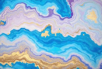 The primary subject of the image is a blue and gold swirling pattern, which appears to be a painting or a digital artwork. The setting is a blue and gold ocean, with a gold and blue background. The visual style is a mix of digital art and painting, creating a unique and vibrant atmosphere. The dominant colors are blue and gold, which contribute to the overall mood of the image, which is both calming and visually striking.