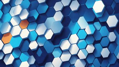 The primary subject of the image is a blue and white geometric pattern. The setting is a blue background, and the visual style appears to be a digital art or illustration. The dominant colors are blue and white, creating a clean and modern atmosphere.