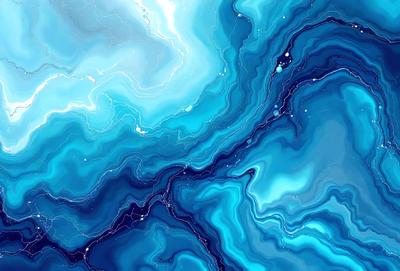 The primary subject of the image is a blue and white swirling pattern, which appears to be a digital art or illustration. The setting is a blue background, and the visual style is a combination of digital art and illustration. The dominant colors are blue and white, creating a calming and soothing atmosphere.