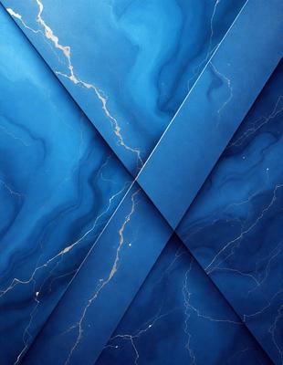 The primary subject of the image is a blue marble wall with a pattern of lightning bolts. The setting is a room with a blue background, and the visual style appears to be a combination of a photo and digital art. The dominant colors are blue and white, creating a calm and serene atmosphere.