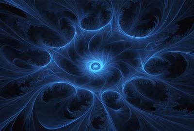 The primary subject of the image is a blue spiral pattern, which appears to be a digital art or illustration. The setting is a dark blue background, creating a contrasting and dramatic atmosphere. The visual style suggests that the image is a creative and artistic representation, rather than a photo or a real-life scene. The dominant colors are blue and black, which contribute to the overall mood of the image, evoking a sense of mystery and intrigue.