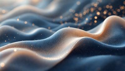 The primary subject of the image is a blue fabric with a pattern of white dots. The setting is a blue background, and the visual style appears to be a digital art or illustration. The dominant colors are blue and white, creating a calm and soothing atmosphere.