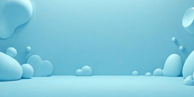The primary subject of the image is a blue wall with a pattern of white balls on it. The setting is a room with a blue background, and the visual style appears to be a digital art or illustration. The dominant colors are blue and white, creating a calm and soothing atmosphere.