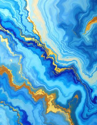 The primary subject of the image is a blue and gold swirling pattern, which appears to be a digital art or illustration. The setting is a blue and gold background, creating a visually striking contrast. The visual style is a mix of digital art and illustration, with the gold and blue colors creating a vibrant and lively atmosphere.