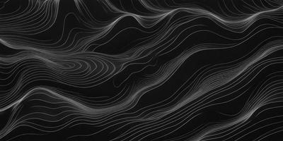The primary subject of the image is a black and white drawing of a wave. The setting is a black background, and the visual style is a digital art or illustration. The dominant colors are black and white, creating a mood of depth and contrast.