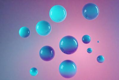 The primary subject of the image is a group of blue and purple bubbles floating in a pink background. The setting appears to be a digital art or illustration, as the bubbles are depicted in a visually appealing manner. The colors and mood of the image are predominantly pink and blue, creating a sense of calmness and tranquility.