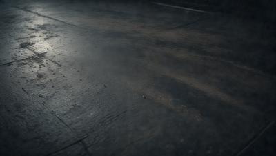 The primary subject of the image is a dirty, black, and white floor. The setting is a room with a dirty floor, and the visual style is a photo. The colors and mood of the image are dark and moody, with a sense of dirtiness and neglect.