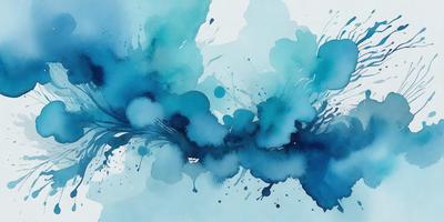 The primary subject of the image is a blue and white painting of a waterfall. The setting is a white background, and the visual style is a digital art or illustration. The dominant colors are blue and white, creating a serene and calming atmosphere.