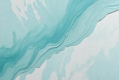 The primary subject of the image is a large, blue, flowing water-like pattern. The setting is a white wall, which serves as the background. The visual style is a combination of digital art and illustration, creating a unique and captivating design. The dominant colors are blue and white, giving the image a calming and serene atmosphere.