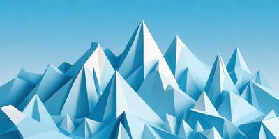 The primary subject of the image is a large, three-dimensional mountain made of blue paper. The mountain is the main focus of the image, and it is set against a blue background. The visual style of the image is a combination of digital art and illustration, as it is a three-dimensional representation of a mountain. The dominant colors in the image are blue and white, creating a sense of depth and dimension.