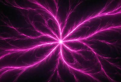 The primary subject of the image is a bright pink light, which appears to be a neon light or a purple lightning bolt. The light is illuminating a dark background, creating a striking contrast. The visual style of the image is a close-up of the light, emphasizing its vibrant color and unique shape. The colors and mood of the image are predominantly pink and energetic, with the light emitting a sense of energy and excitement.