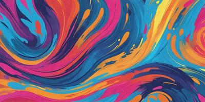 The primary subject of the image is a colorful, swirling pattern that appears to be a painting or a digital artwork. The setting is a blue and orange background, which adds to the vibrant and lively atmosphere of the scene. The visual style is a mix of digital art and illustration, creating a unique and eye-catching design. The dominant colors in the image are blue and orange, which are used to create a sense of energy and movement.