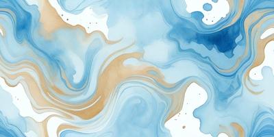The primary subject of the image is a blue and white painting of a waterfall. The setting is a white background, and the visual style appears to be a digital art or illustration. The dominant colors are blue and white, creating a serene and calming atmosphere.