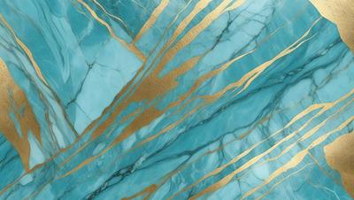 The primary subject of the image is a blue marble wall with gold accents. The setting is a room with a blue marble wall, and the visual style is a combination of photo and digital art. The dominant colors are blue and gold, creating a luxurious and elegant atmosphere.