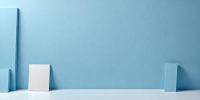 The primary subject of the image is a blue wall. The setting is a white table, and the visual style is a photo. The dominant colors are blue and white, creating a calm and serene atmosphere.
